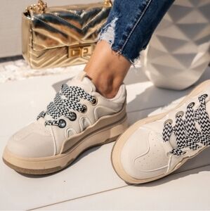 New Chunky Lace Up Beige Cream Tan Fashion Sneaker